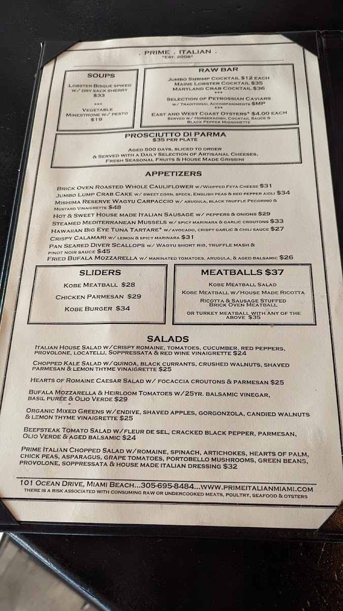 Prime Italian Menu - Image 1